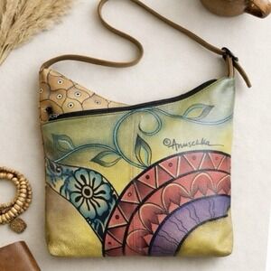 Hand Painted Leather Crossbody Shoulder Purse Bag